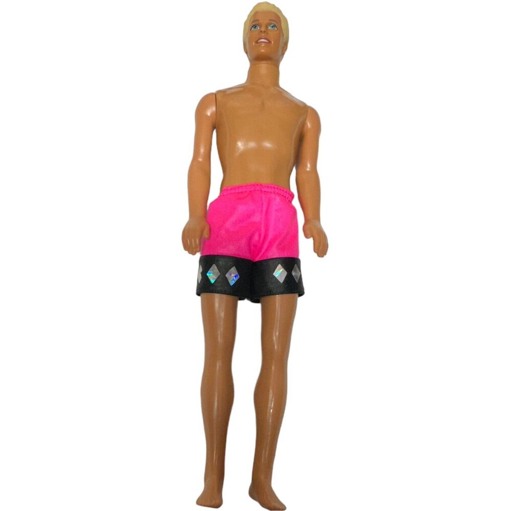 Barbie Glitter Beach KEN Doll Mattel 1991 Blonde Pink Swim Trunk Surfer Shorts